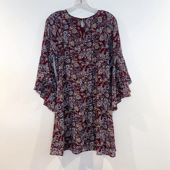 Jade by Johnny Was Maroon Floral Quarter Butterfly Sleeve Boho Mini Dress S NWT - Picture 10 of 10